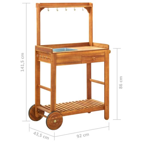 Chariot De Cuisine De Jardin Bois D'acacia 92x43,5x141,5 Cm