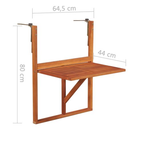 Table De Balcon Suspendue Pliable 64,5x44x80 Cm Bois D'acacia Massif Marron Meuble Jardin