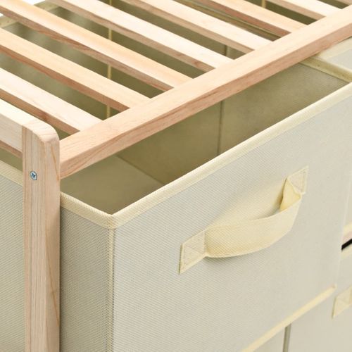 Étagère De Rangement 6 Paniers Tissu Bois De Cèdre Beige