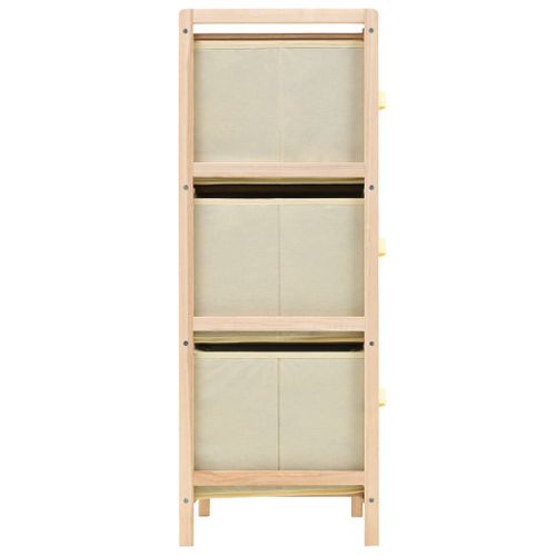 Étagère De Rangement 6 Paniers Tissu Bois De Cèdre Beige