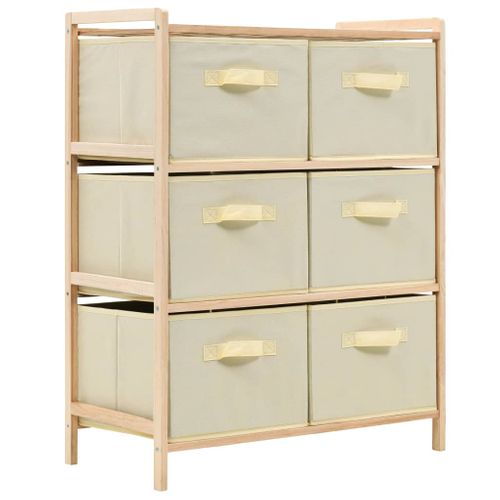 Étagère De Rangement 6 Paniers Tissu Bois De Cèdre Beige