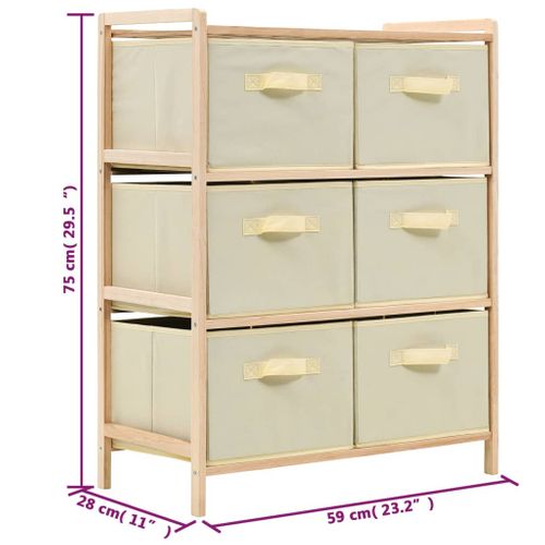 Étagère De Rangement 6 Paniers Tissu Bois De Cèdre Beige