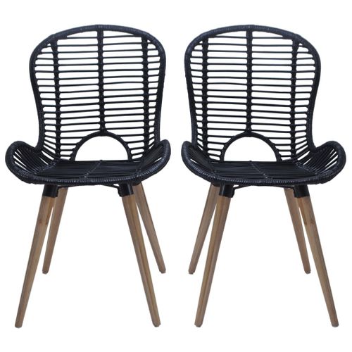 Chaises à Manger Lot De 2 Noir Rotin Naturel