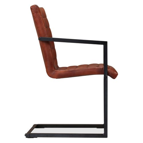 Chaises À Manger Lot De 4 Marron Cuir Véritable