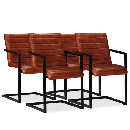 Chaises À Manger Lot De 4 Marron Cuir Véritable