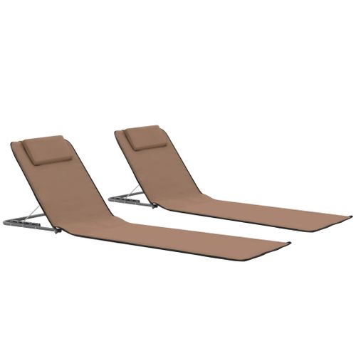 Tapis De Plage Pliables 2 Pièces Acier Et Tissu Marron