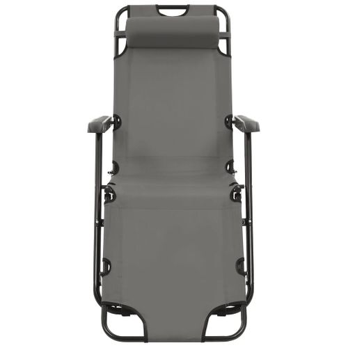 Chaises Longues Pliables 2 Pièces Avec Repose-pied Acier Gris