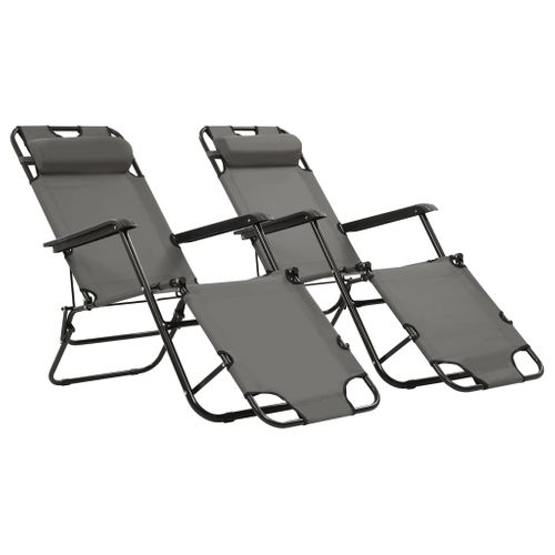 Chaises Longues Pliables 2 Pièces Avec Repose-pied Acier Gris