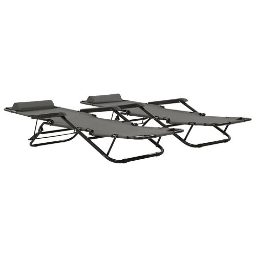 Chaises Longues Pliables 2 Pièces Avec Repose-pied Acier Gris