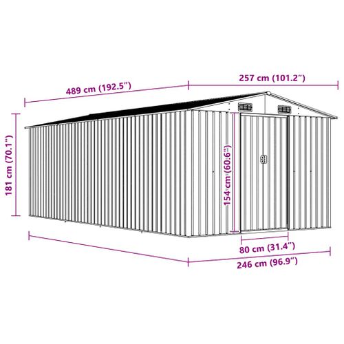 Abri De Jardin 257x489x181 Cm Métal Marron