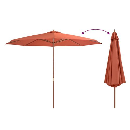 Parasol Droit Avec Mât En Bois D. 350 Cm - 350x256 Cm - Brique