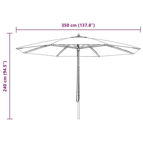 Parasol Droit Avec Mât En Bois D. 350 Cm - 350x256 Cm - Brique