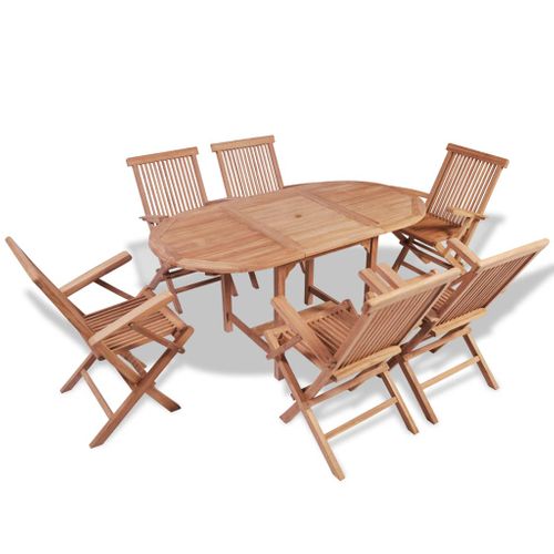 Mobilier À Dîner D'extérieur 7 PCs Bois De Teck Solide