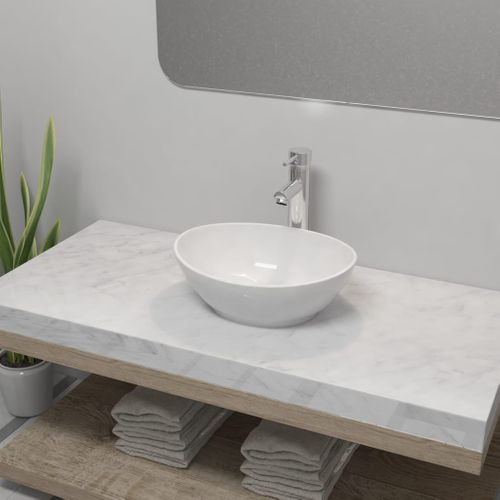 Lavabo De Salle De Bain Avec Mitigeur Céramique Ovale Blanc