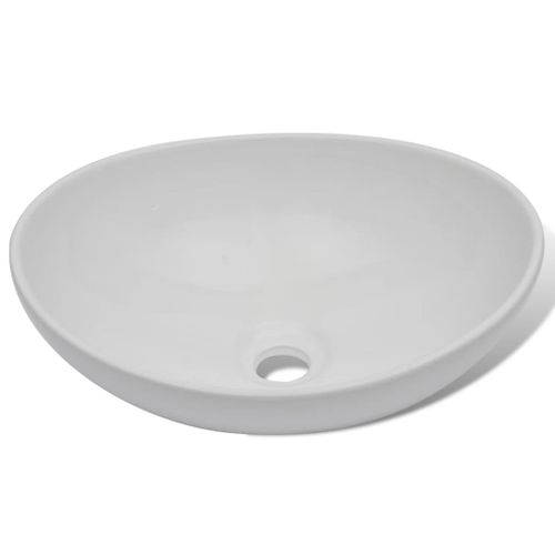 Lavabo De Salle De Bain Avec Mitigeur Céramique Ovale Blanc