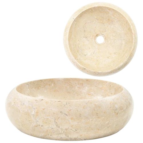 Évier Rond Marbre Crème 40x12 Cm Trou Évacuation 4,5 Cm