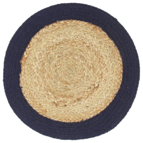 Napperons 4 Pièces Naturel Et Bleu Marine 38 Cm Jute Et Coton