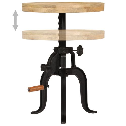 Table D'appoint 45x (45-62) Cm Bois De Manguier Massif Et Fonte