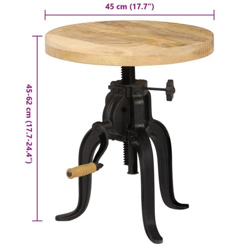 Table D'appoint 45x (45-62) Cm Bois De Manguier Massif Et Fonte