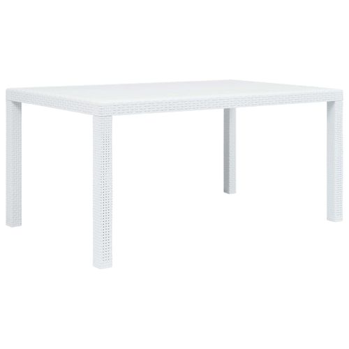 Table De Jardin Blanc 150x90x72 Cm Plastique Aspect De Rotin