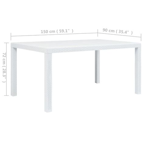 Table De Jardin Blanc 150x90x72 Cm Plastique Aspect De Rotin