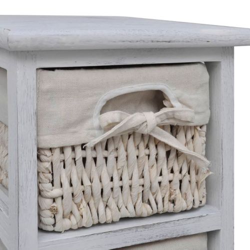 Étagère De Rangement En Bois 4 Paniers En Tissage Blanc