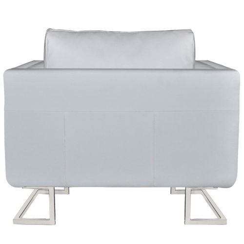 Fauteuil Cube Avec Pieds Chromés Blanc Similicuir