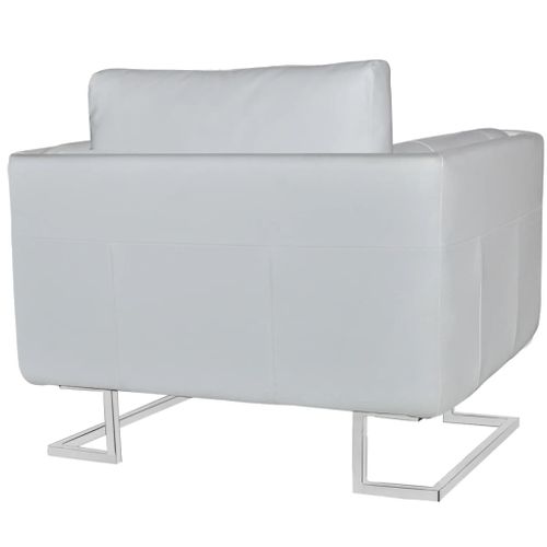 Fauteuil Cube Avec Pieds Chromés Blanc Similicuir