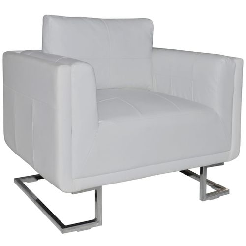 Fauteuil Cube Avec Pieds Chromés Blanc Similicuir