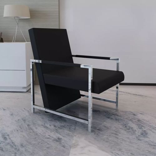 Fauteuil Avec Pieds Chromés Noir Similicuir
