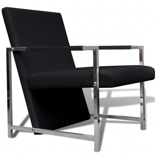 Fauteuil Avec Pieds Chromés Noir Similicuir