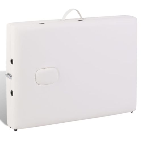 Table Pliable De Massage Blanc Crème 2 Zones Avec Cadre En Bois