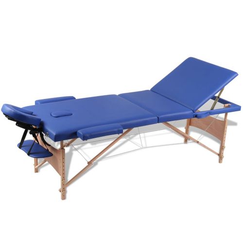 Table Pliable De Massage Bleu 3 Zones Avec Cadre En Bois