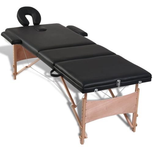 Table Pliable De Massage Noir 3 Zones Avec Cadre En Bois