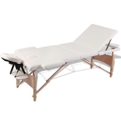Table Pliable De Massage Crème 3 Zones Avec Cadre En Bois