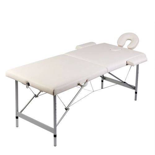 Table Pliable De Massage Blanc Crème 2 Zones Cadre En Aluminium