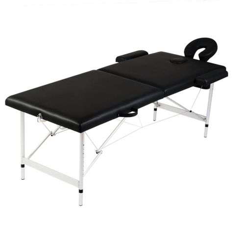 Table Pliable De Massage Noir 2 Zones Avec Cadre En Aluminium