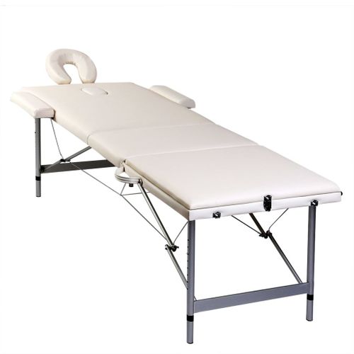 Table Pliable De Massage Blanc Crème 3 Zones Cadre En Aluminium