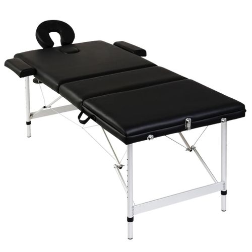 Table Pliable De Massage Noir 3 Zones Avec Cadre En Aluminium