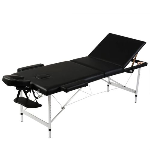 Table Pliable De Massage Noir 3 Zones Avec Cadre En Aluminium