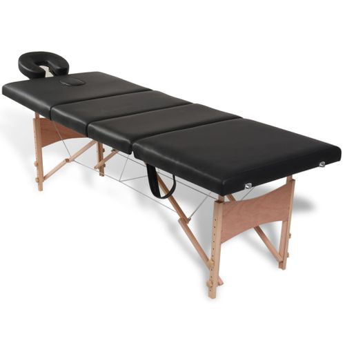 Table Pliable De Massage Noir 4 Zones Avec Cadre En Bois