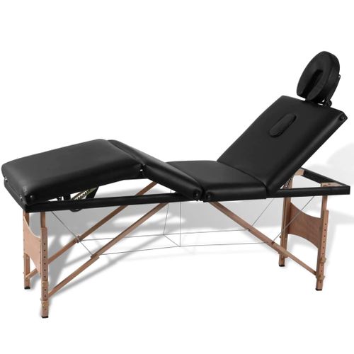 Table Pliable De Massage Noir 4 Zones Avec Cadre En Bois