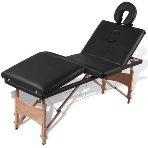 Table Pliable De Massage Noir 4 Zones Avec Cadre En Bois