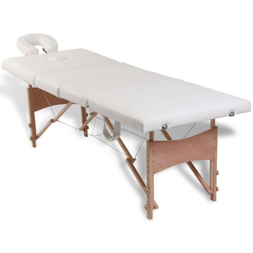 Table Pliable De Massage Blanc Crème 4 Zones Avec Cadre En Bois