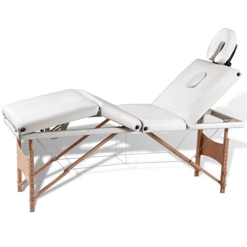 Table Pliable De Massage Blanc Crème 4 Zones Avec Cadre En Bois