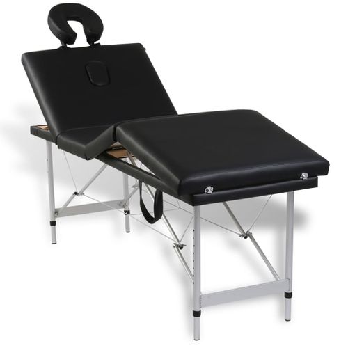 Table Pliable De Massage Noir 4 Zones Avec Cadre En Aluminium