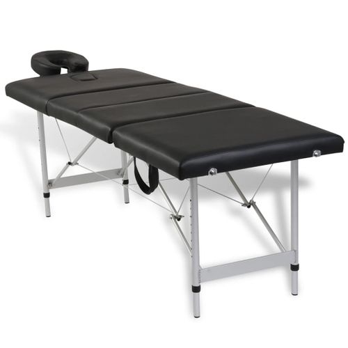 Table Pliable De Massage Noir 4 Zones Avec Cadre En Aluminium