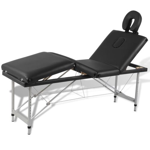 Table Pliable De Massage Noir 4 Zones Avec Cadre En Aluminium