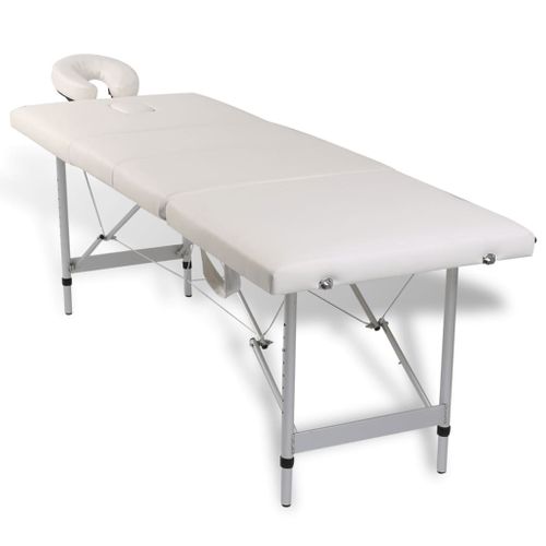 Table Pliable De Massage Blanc Crème 4 Zones Au Cadre Aluminium