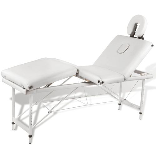 Table Pliable De Massage Blanc Crème 4 Zones Au Cadre Aluminium